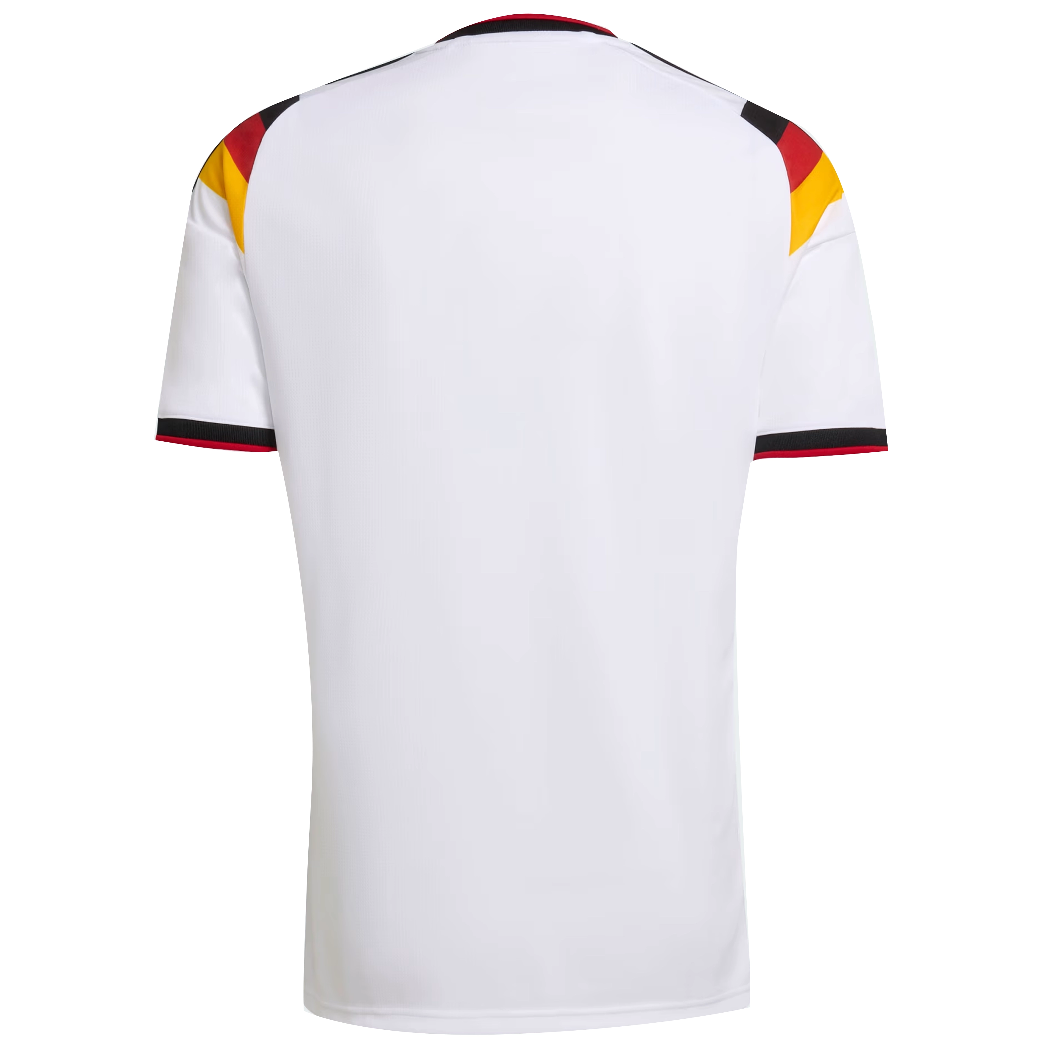 Camisa masculina Adidas branca vista lateral com detalhes esportivos e escudo da Alemanha